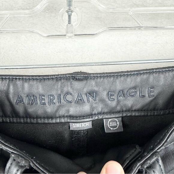 AE Stretch Super High-Rise Vegan Leather Waist Ankle Straight Jean Black Size 4R - Picture 9 of 15